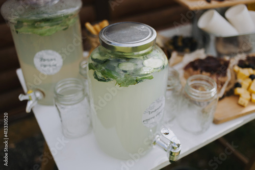 jars with mint and lemon spices