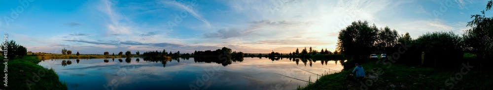 beautiful sunrise on the autumn lake