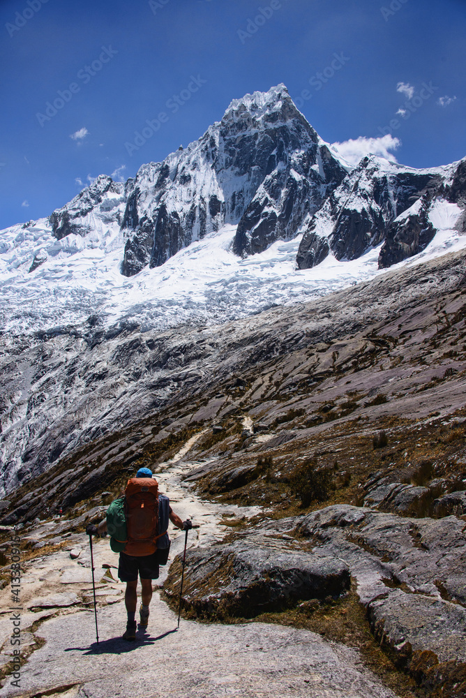 Trekking to Punta Union pass on the Santa Cruz trek, Cordillera Blanca, Ancash, Peru