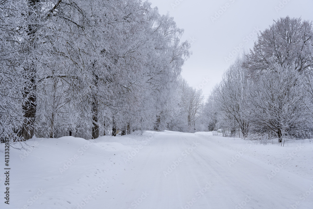 Fototapeta premium large wide white country road