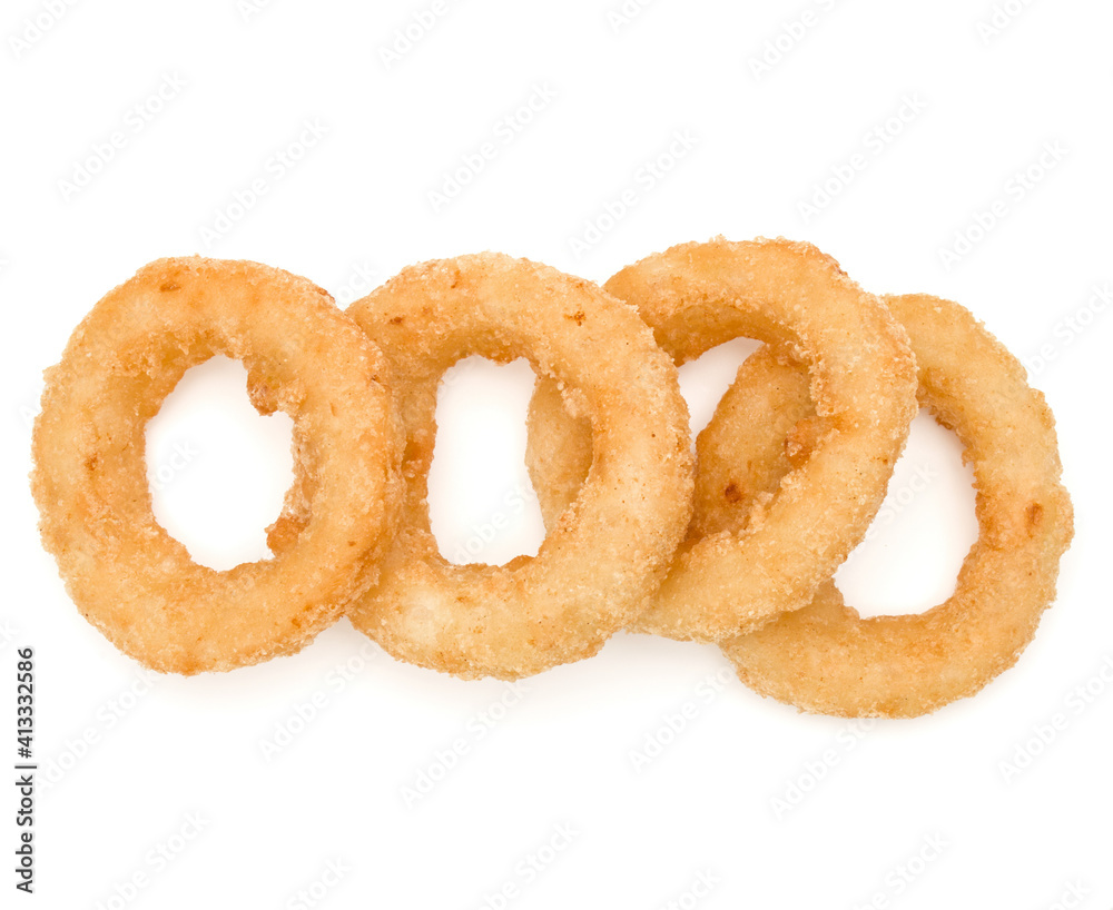 Crispy deep fried onion or Calamari ring isolated on white background Crispy deep fried onion or Calamari ring isolated on white background