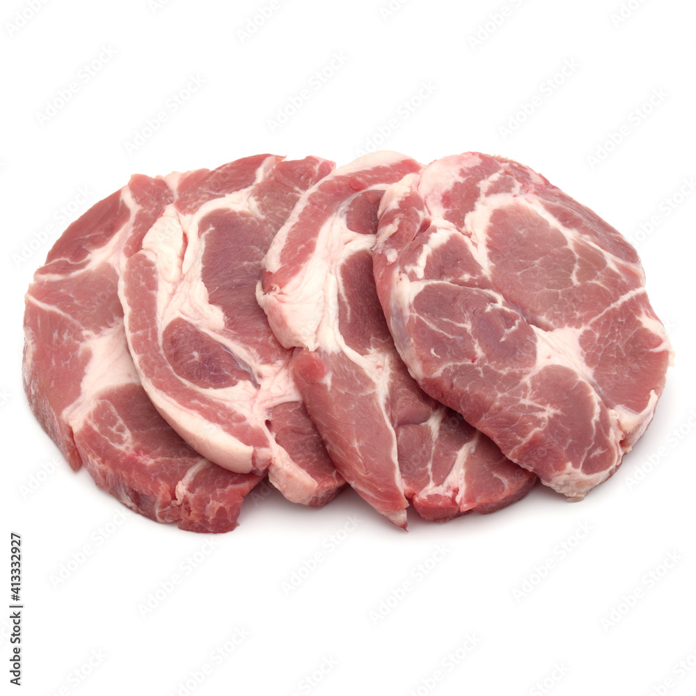 Raw pork chop meat isolated on white background cutout Raw pork chop meat isolated on white background cutout