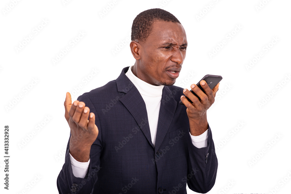angry adult businessman talking on mobile phone speaker. angry adult businessman talking on mobile phone speaker.