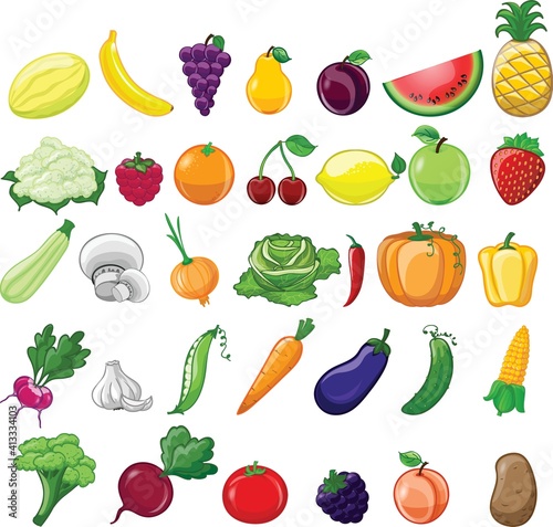 Cartoon vegetables and fruits