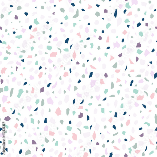 Terrazzo light seamless pattern, abstract flooring texture on a white background