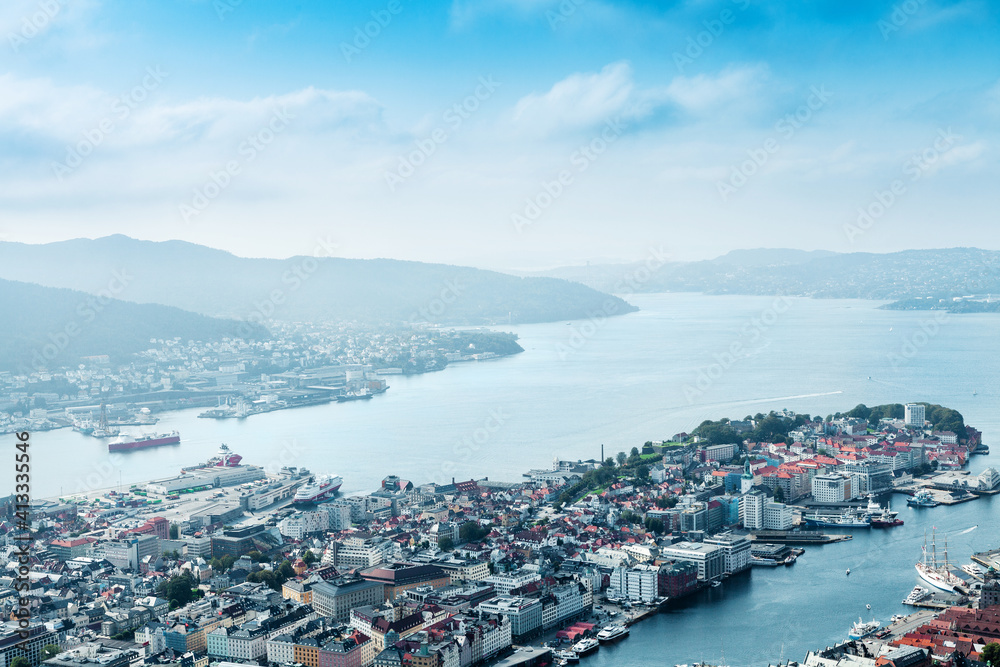 Naklejka premium Bergen city from a bird's eye view