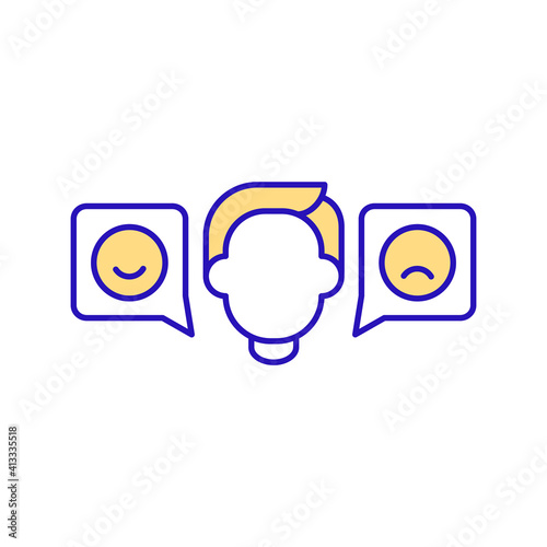 Influence of work conditions on mood of new worker yellow RGB color icon. Changeable sentiment. Evaluation of adaptation. Trial period and mentorship on job. Isolated vector illustration photo