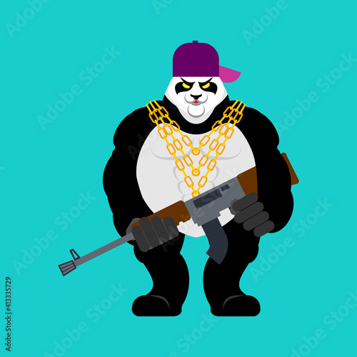 Panda gangster and bandit. Cool Bear. SWAG gangsta. Animal guy rapper