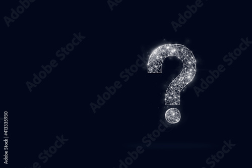 Hologram of the question mark on dark blue background.