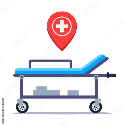 medical gurney in the hospital for transporting patients. flat vector illustration isolated on white background.