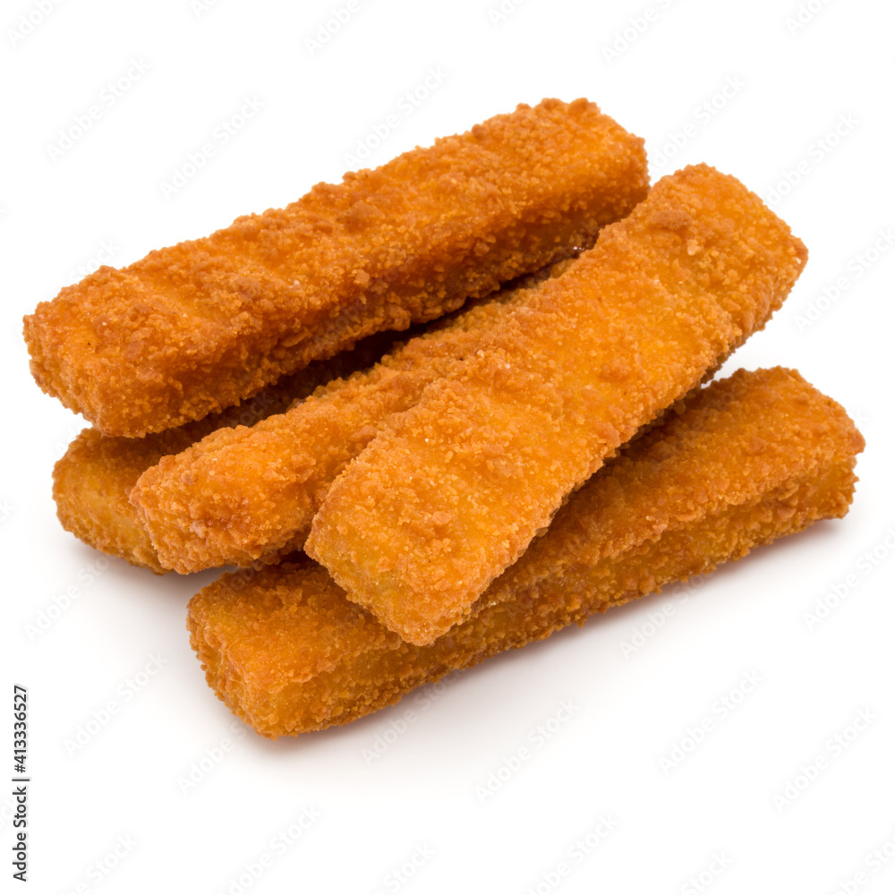 Crispy Fish fingers isolated on white background Crispy Fish fingers isolated on white background