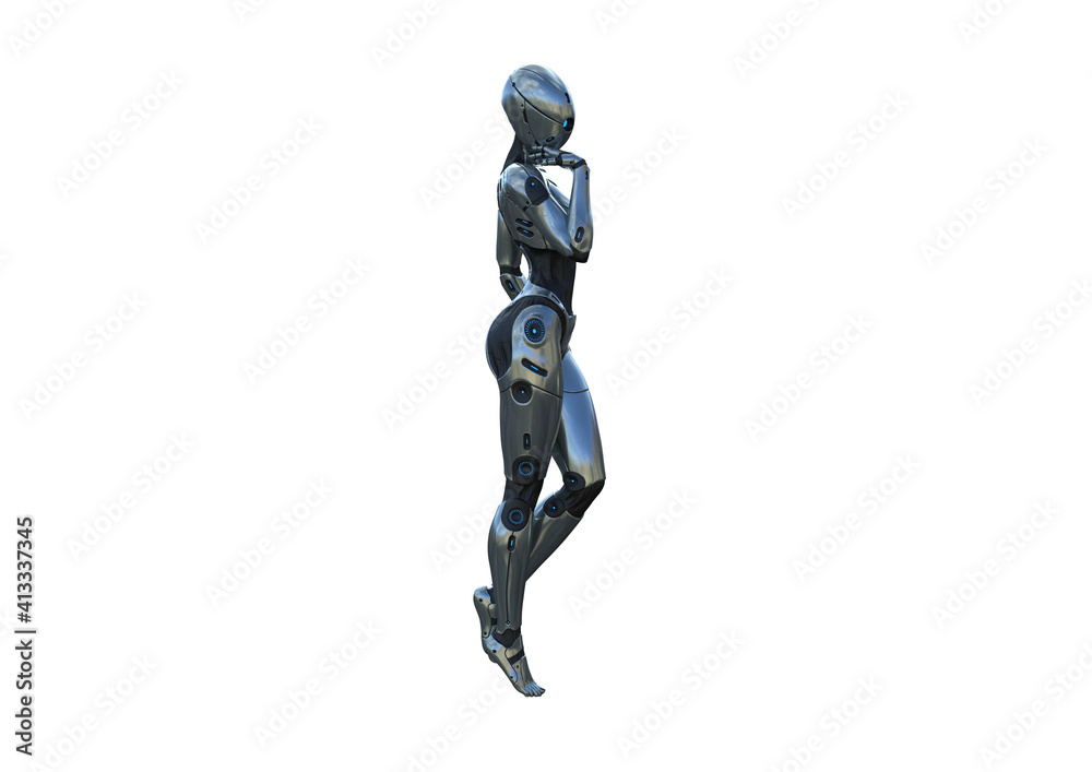 Image robot created in female figure with different viewing angles, isolated on a white background. Template for Photoshop as a smart object suitable for other picture composing. 3d rendering. Image robot created in female figure with different viewing angles, isolated on a white background. Template for Photoshop as a smart object suitable for other picture composing. 3d rendering.