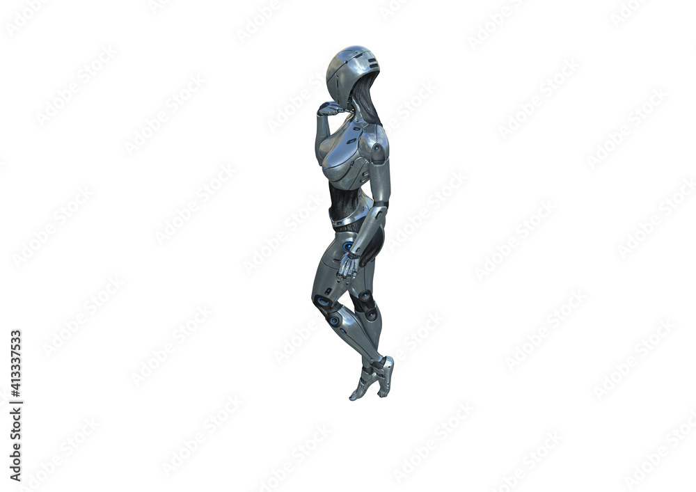 Image robot created in female figure with different viewing angles, isolated on a white background. Template for Photoshop as a smart object suitable for other picture composing. 3d rendering. Image robot created in female figure with different viewing angles, isolated on a white background. Template for Photoshop as a smart object suitable for other picture composing. 3d rendering.