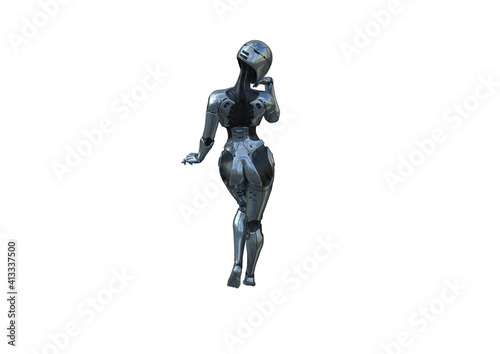 Image robot created in female figure with different viewing angles  isolated on a white background. Template for Photoshop as a smart object suitable for other picture composing. 3d rendering.