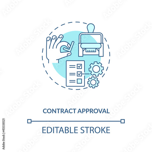 Contract approval concept icon. Contract lifecycle steps. Method of organization uses to approve files idea thin line illustration. Vector isolated outline RGB color drawing. Editable stroke