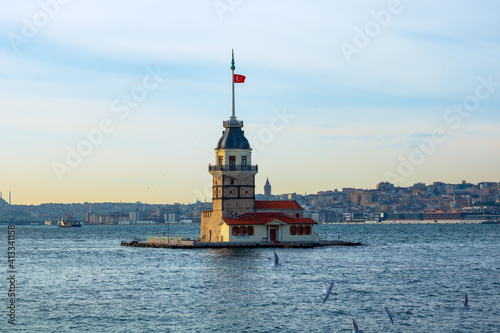 Maiden's Tower in Istanbul. Kiz Kulesi aka Leander's Tower in Istanbul. Istanbul background photo. Travel to Istanbul. Turkey background photo. Landmark of Turkey.
