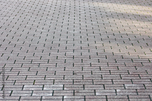 perspective view monotone gray brick stone pavement
