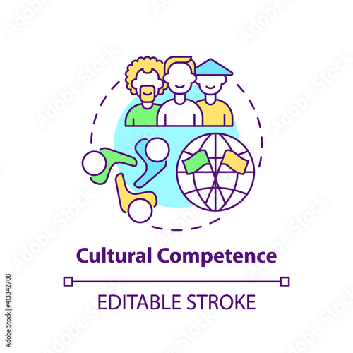 Cultural competence concept icon. Language learning competence idea thin line illustration. Effective interaction with people across culture. Vector isolated outline RGB color drawing. Editable stroke