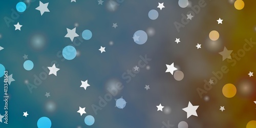 Light Blue  Yellow vector background with circles  stars.