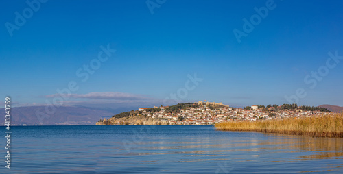 View of the historical part of Ohrid town in North Macedonia which belongs to the unesco world heritage list because of old town center  distinct architecture and samuel fortress.