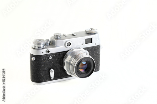 The very rare old rangefinder film camera on white background.