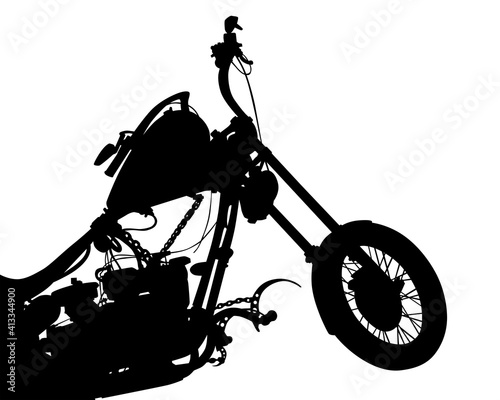 Wheels and motor of a vintage motorcycle . Isolated silhouette on white background