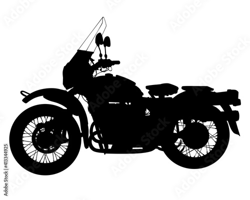 Wheels and motor of a vintage motorcycle . Isolated silhouette on white background