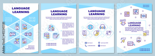 Language learning brochure template. Receive new knowledge. Flyer, booklet, leaflet print, cover design with linear icons. Vector layouts for magazines, annual reports, advertising posters