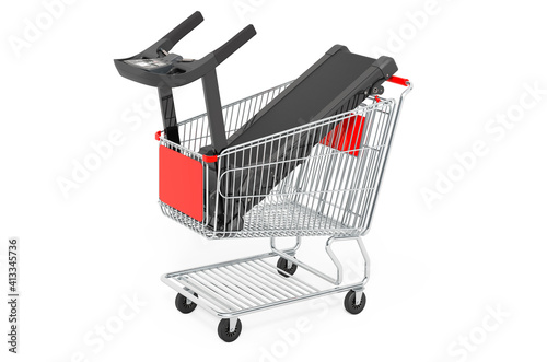 Shopping cart with treadmill. 3D rendering © alexlmx