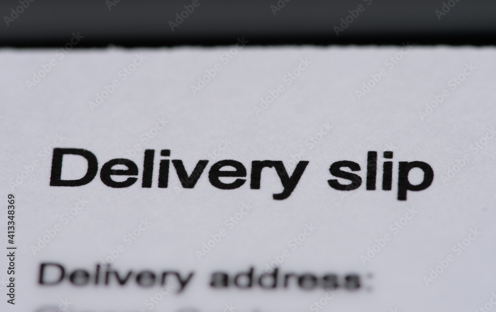 Macro shot of a delivery slip's title section