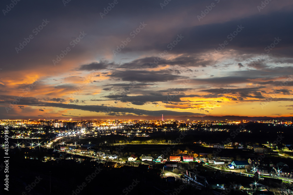 Panorama of the evening city in Ukraine