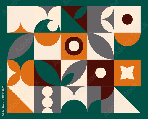 Abstract geometric mural colorful background in Bauhaus style. Vector pattern design in Scandinavian style