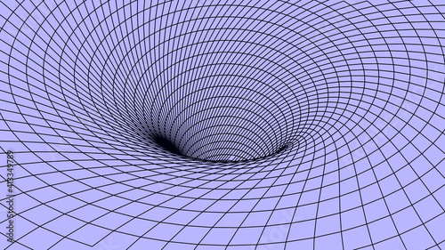 Wireframe abstract tunnel. Abstract science of wormholes. 3D tunnel mesh. Mesh texture