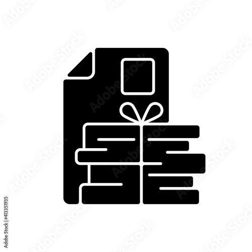 Waste paper black glyph icon. Paper recycling. Paperboard, cardboard products. Turning waste into new products. Napkins and towels. Silhouette symbol on white space. Vector isolated illustration