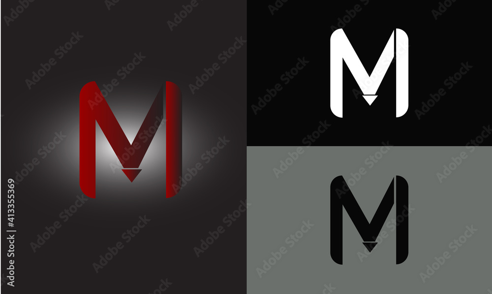 M Gradient letter logo design template. Red letters M on dark background. Creative minimal vector emblem. Graphic Alphabet Symbol for Corporate Business Identity. Vector element M Gradient letter logo design template. Red letters M on dark background. Creative minimal vector emblem. Graphic Alphabet Symbol for Corporate Business Identity. Vector element