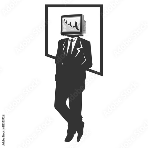 Man with television head in tv addiction concept