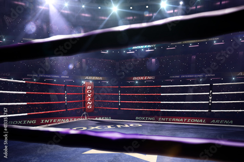 Empty ring boxing arena in the light of a spotlight © AStakhiv