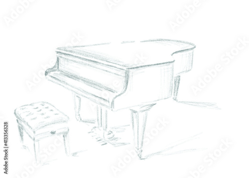 Soft pencil drawing of a grand piano