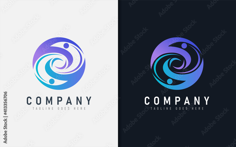 Abstract Circle Logo with Two People Combination. Usable For Business and Brand Company. Vector Logo Illustration.