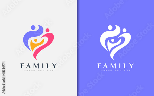 Family Logo Design. Abstract Colorful Family Group Forming a Hearth Symbol. Vector Logo Illustration.