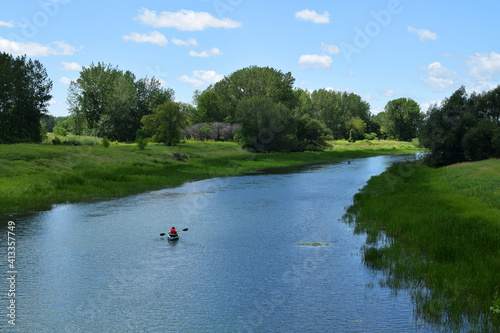 Iles-de-Boucherville, Quebec, Canada: National park, view of kayaker paddling along the river
