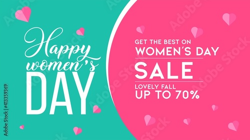 Women s day sale poster or banner for Mother s day holiday shop seasonal discount offer. Vector International Women s Day on 8 March design template of pink hearts pattern on green and pink background