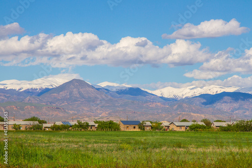 Beautiful green grassland hills countryside in Armenia.