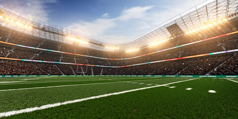 Empty American football soccer stadium with fans