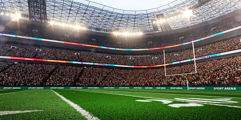 Empty American football soccer stadium with fans