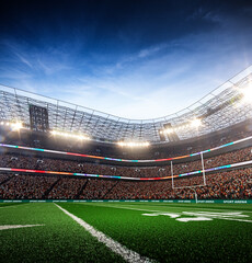 Empty American football soccer stadium with fans