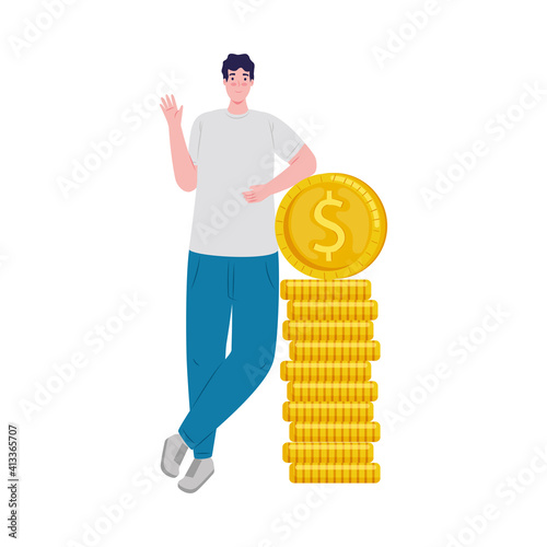 man with coins cash dollars money icon vector illustration design