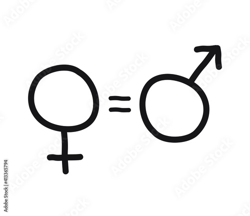Vector hand drawn doodle sketch woman equality sign isolated on white background. Feminist woman rights illustration