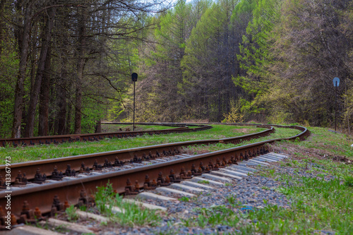 The old railway runs through the forest