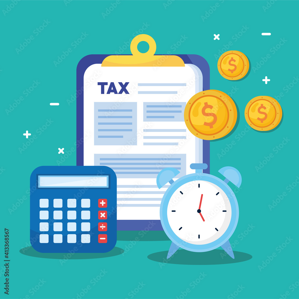 tax day documents in clipboard with alarm clock and calculator vector illustration design tax day documents in clipboard with alarm clock and calculator vector illustration design